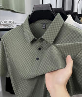 Camiseta de manga corta sin costuras Ice Silk para hombre, resistente y sin arrugas. Polo de verano con cuello business, holgado y fino, - details 6