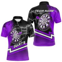 Camisas con estampado de dardos 3D de tendencia para hombre, camisa de manga corta con nombre de equipo personalizado a la moda, camisetas holgadas informales con botones de solapa - details 8