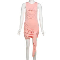 BUNO- vestido elegante y fruncido, vestido elegante 2025 verano, tendencia, cuello redondo, sin mangas, con borla, dulce chica, moda callejera, Mini Bodycon - details 9