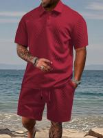 Conjunto de polo liso y pantalones cortos con cordón en la cintura para hombre, trajes de dos piezas cómodos y transpirables para uso diario al aire libre, ropa de hombre para el verano - details 5