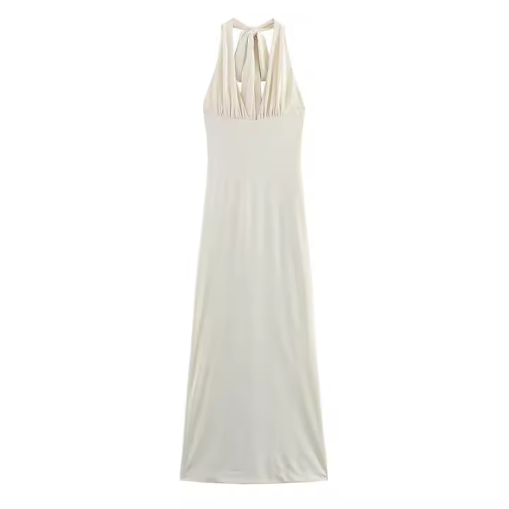 OUWU- 2025 Verano Mujer Moda Cuello Halter Maxi Falda Top Fiesta De Noche Mujer Sin Mangas Vestido De Encaje Vestidos Con Volantes - 1