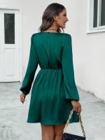 Vestido acolchado de manga larga para mujer Minifalda suave con cuello redondo - details 5
