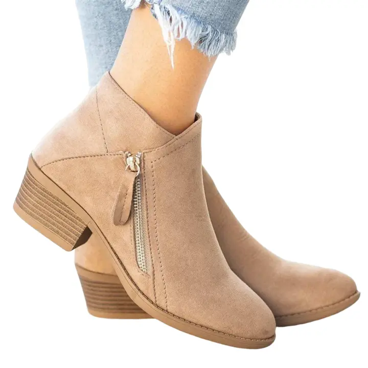 Botines de Tobillo Grueso de Talla Grande Puntiaguda, Lado con Cremallera, Perfecto para Jeans, Abrigo de Trench, Pantalones de Tobillo - 1