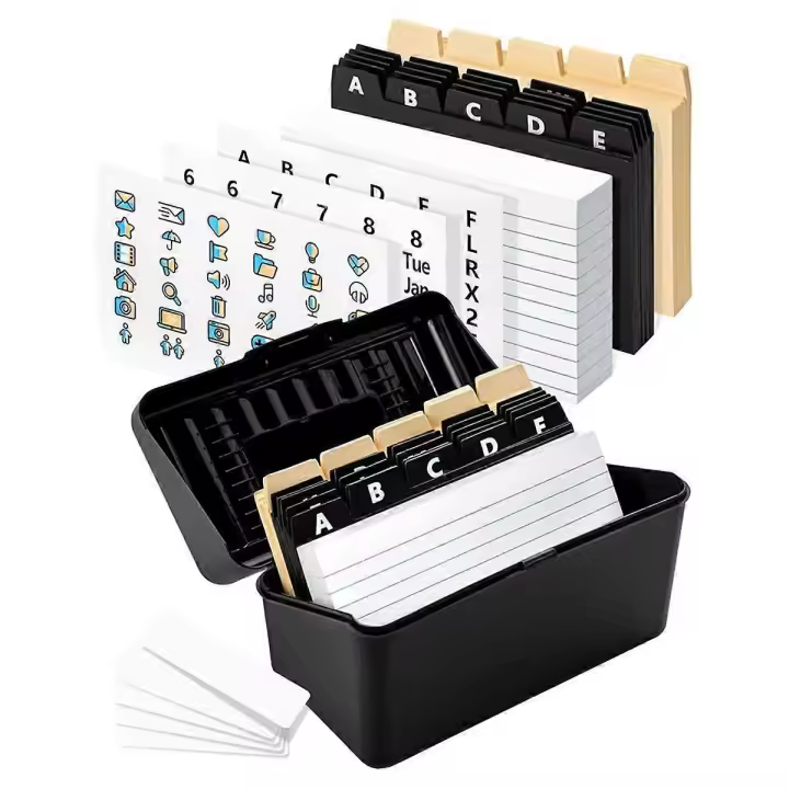 Juego de portatarjetas de índice de 3x5 pulgadas - Caja de recetas de tarjetas de índice resistente con divisores Tarjetas gobernadas Sticke - 1