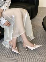 Nuevo temperamento de cabeza puntiaguda de satén, tacones altos, moda para mujer, lazo de perlas, bolsa de tacón fino, sandalias para la cabeza - details 23