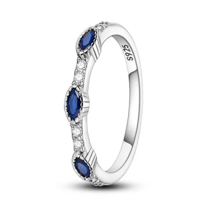Anillo de Zirconia Cúbica de Plata Esterlina 925 Geométrico de Cielo Estrellado - 1