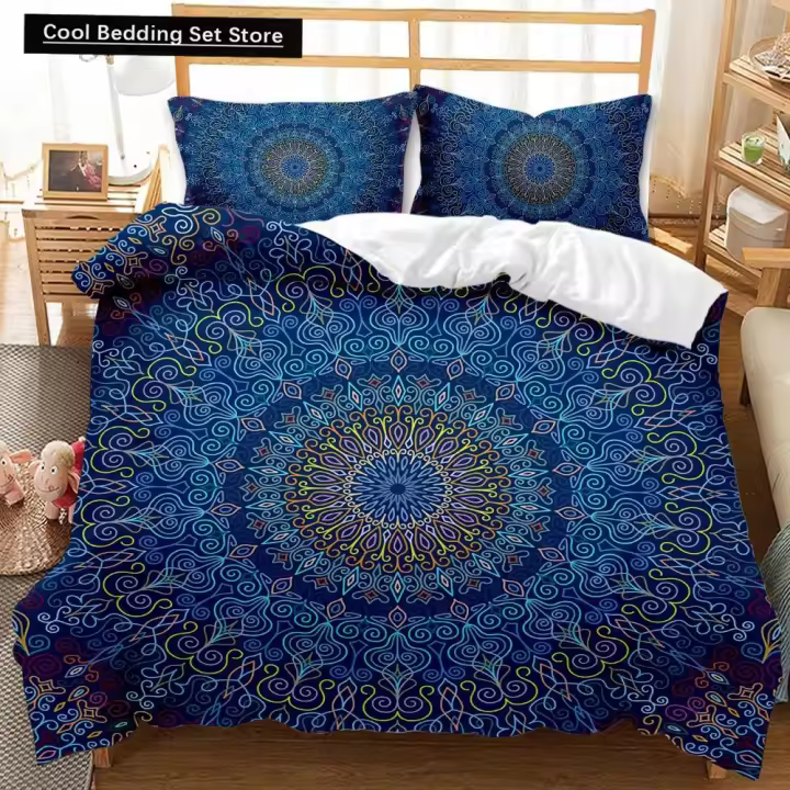 Funda de Edredón Mandala Bohemia Tamaño Rey Diseño de Espiral de Tinte - 1