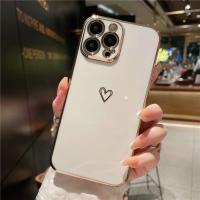 Funda de teléfono suave a prueba de golpes con forma de corazón de amor chapado para iPhone 14 13 12 11 Pro Max 15 X XR XS 7 8 Plus, funda protectora para cámara de lente - details 14