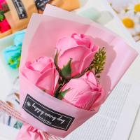 Embalaje de regalo, ramo de rosas artificiales de 3 cabezas, decoraciones artificiales, flores artificiales, flor de jabón para sujetar las manos, día de la madre - details 1