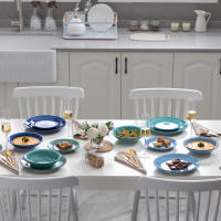 Vancasso BONITA vajilla azul de 18 piezas, juego de platos de cena, platos de sopa, platos de postre, servicio de barro para 6 personas - details 2