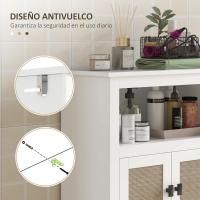 Auxiliar 2 Puertas Frontal Ratán Estante Ajustable y Compartimento Abierto 60x30x90 cm Blanco - details 6