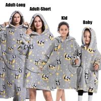 Manta de gran tamaño con capucha para adultos, conjunto de ropa de invierno de lana para la familia, dinosaurio, tiburón, Tigre, gris y rosa - details 18