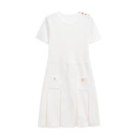 Vestido Mini de Punto con Cremallera Cuello Redondo, Mangas Cortas, Bolsillos - details 4