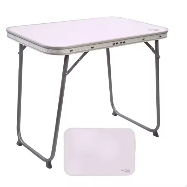 Mesa de Camping Plegable Ligera, Patas Plegables, Medidas 60x40x50 cm, Madera MDF, Estructura de Acero, Color Malva, Asa de Transporte - 1