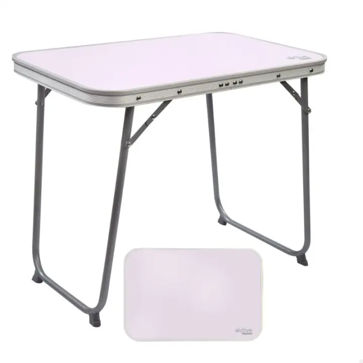 Mesa de Camping Plegable Ligera, Patas Plegables, Medidas 60x40x50 cm, Madera MDF, Estructura de Acero, Color Malva, Asa de Transporte - 1