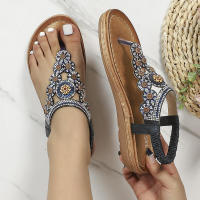 Sandalia punta redonda de gran tamaño ahuecada parte inferior plana estilo diamantes de imitación zapatos de mujer cómodos verano - details 5