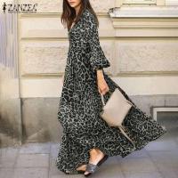 Vestido largo de moda de otoño y verano con manga de leopardo, fiesta para mujer, bata estampada con cuello en V - details 1