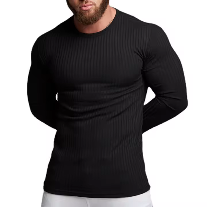 Jersey clásico de cuello alto para hombre, Jersey de punto con tejido acanalado, ajustado, color negro, para primavera y otoño, nueva moda - 1