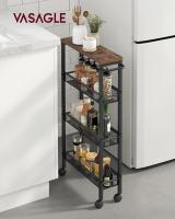 Carro de 4 Niveles, Carro Estrecho de Cocina con Ruedas, con Asa, para Espacio Reducido, 22 x 45,4 x 77 cm, para Cocina, Baño, Salón, Estudio, Marrón Rústico y Negro LRC033B01 - details 7