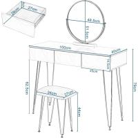 Tocador de Maquillaje con Espejo y Luz LED Iluminación Ajustable Conjunto de Mesa Tocador con Silla Terciopelo Blanco + Dorado - details 33