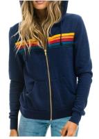 Sudadera con Capucha de Manga Larga Unisex Moda Casual para Otoño Estilo Aviador con 5 Rayas Arcoíris - details 7