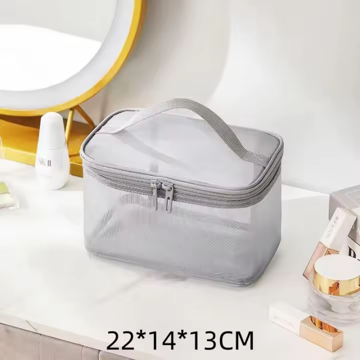 Bolsa de Viaje para Cosméticos y Cuidado de la Piel Organizador de Maquillaje en Malla Contenedor de Plástico para Mujeres y Hombres Bolsa de Baño Estilo Casual con Cierre de Cremallera - 1