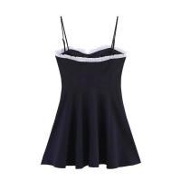 2025, Frech Sweet Temperamet, diseño simple de colores contrastantes, vestido con abertura lateral, falda suspensa, ropa de verano para - details 2