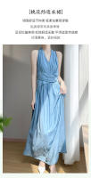 Vestido Largo de Crepé de Melocotón en Flor para Mujer verano 2025 Cuello en Capucha, Acolchado y Adelgazante Diseño Moda de Verano - details 5