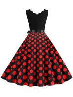 Dot print summer women elegant vintage party casual sleevelss a line dress - details 30
