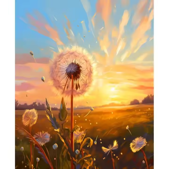 RUOPOTY Pintura al óleo de números con dientes de león bajo el sol Decoración para el hogar Diseño moderno Tamaño 40x50cm Material de lona Producto peligroso especial - 1