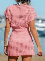 Vestido corto playero de ganchillo para mujer, traje de baño de manga corta con cuello en V, 2024 - details 9