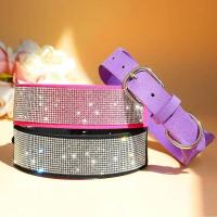 perro imitación suaves, Collar ancho cristal ostentoso mascotas, collares de gamuza con diamantes ustables para perros pequeños, - details 1