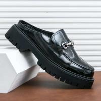 Nuevas zapatillas deslizantes de plataforma con brillo medio negro para hombre de moda, zapatos de diseñador informales, sandalias - details 5