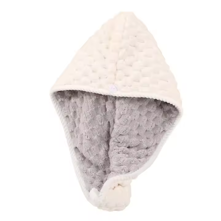 Toalla de secado de cabello, gorro de fibra ultrafina con botón, alta absorción de agua, baño grueso - 1