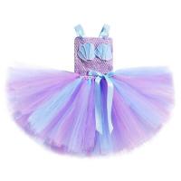 Vestido de sirena para niñas, vestido de fiesta de princesa de Halloween, falda tutú de tul de malla arcoíris, escala de pez de lentejuelas tres - details 16
