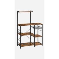 Estantería de Cocina con 2 Cestas de Malla Metálica, Estantería para Microondas, con Estantes y Ganchos, 35 x 80 x 95 cm, Estilo Industrial, Marrón Rústico y Negro Tinta KKS96X - details 6