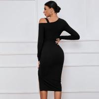 Vestidos de punto para mujer Vestido midi de manga larga con hombros descubiertos y abertura en promoción elegante y elegante - details 11