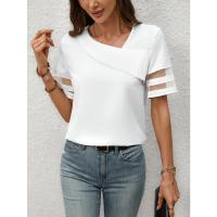 Blusa de Flores Estampadas para Mujer Viste Casual de Verano con Manga Corta, Cuello Asimétrico, Ajuste Suelto - details 2