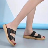 Women Double Buckle Strap Flat Slides Casual Open Toe Non Slip Wear-resistant Shoes Outdoor Beach Slides - details 4