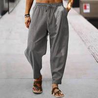 Pantalones de hombre de algodón y lino, novedad de verano, pantalones de Color sólido para hombre, pantalones sueltos informales de talla grande - details 6