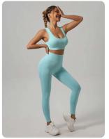 Conjunto de 2 uds de Yoga para mujer, sujetador con espalda hueca + pantalones cortos deportivos para levantamiento de cadera, conjunto de gimnasio sin costuras, ropa deportiva, chándal - details 14