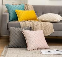 Fundas de Almohada Decorativas de Granja Boho Cujones de Terciopelo a Cuadros con Pom-poms - details 7