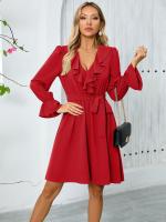 Midi Color sólido Nuevo en Dses para mujeres Elegantes y hermosas Características calientes Kpop Mujer Manga larga Ds con curvas Xxl - details 7