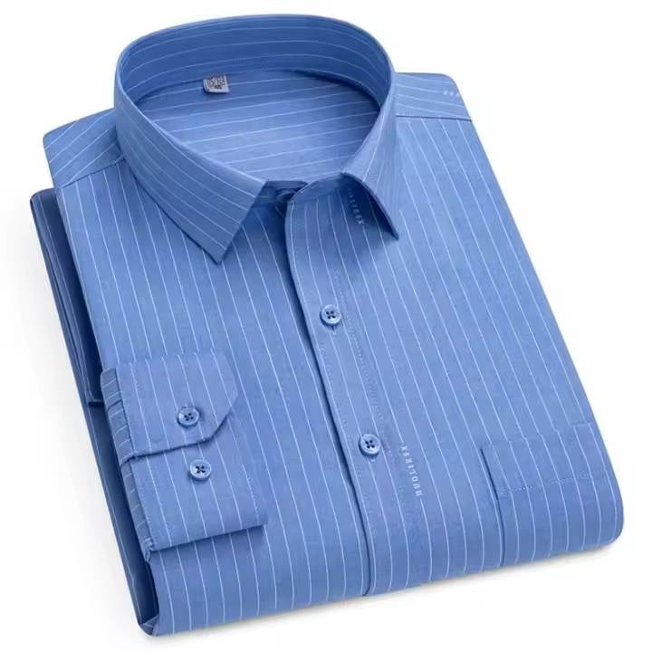 Nuevo bolsillo de negocios de manga larga de moda informal suave a rayas, camisa de oficina, ropa de hombre 4xl 5xl - 1