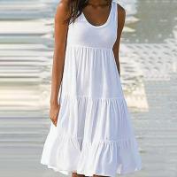 Vestido Mini Informal sin Mangas con Cuello Redondo para Mujer Vestido Bohemio Liso para Playa - details 3