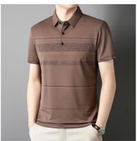 Polo corto a rayas de hielo para hombre, holgado y casual, o camiseta de media manga con cuello de solapa - details 2