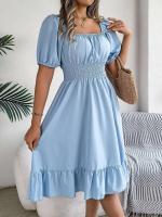 Elegante Vestido de Verano 2024 para Mujeres Cuello Cuadrado Corto Mangas Cortas con Volante - details 19