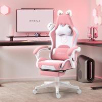 Silla de juego para ordenador, diseño ergonómico, con respaldo alto, soporte lumbar, reposapiés, piel sintética - details 52