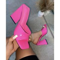 Nuevos tacones altos femeninos de una sola línea con punta de pez gruesa de gran tamaño en color caramelo en verano (Regalo 2 piezas) - details 22