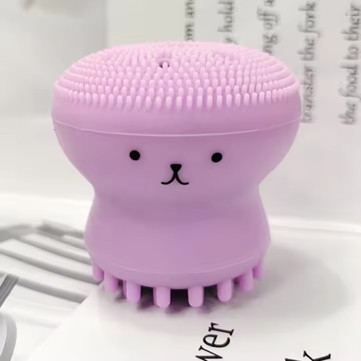 Cepillo de pulpo rosa con esponja para limpieza Facial, limpiador de poros profundo, exfoliante, espinillas, cui - 1